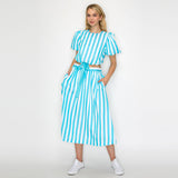Stripe Turquoise Puffer Sleeve Top