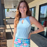 Baby Blue Halter Keyhole Top